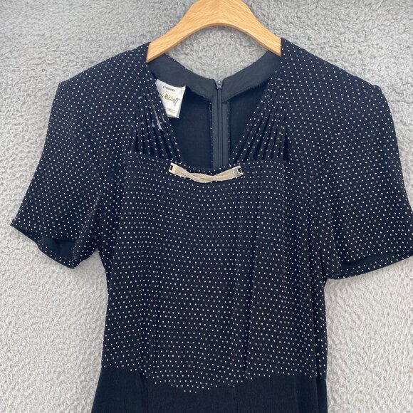 Joseph Ribkoff Dress Womens 8 Black Swiss Dot Bodice Maxi Short Sleeves Stretch - Picture 2 of 11